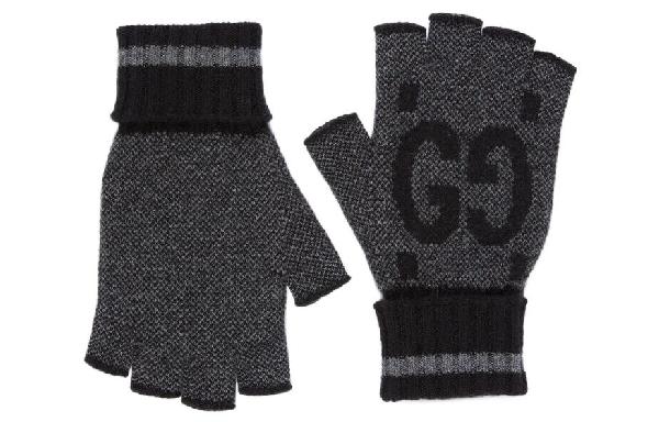 GUCCI Logo Wool Gloves Black Grey