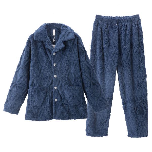 芬腾 睡衣珊瑚绒长袖秋冬季加厚可外穿青年大码家居服保暖套装 男士 宝兰