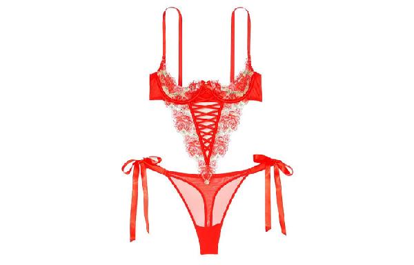 Victoria's Secret Floral Lace Bodysuit Champagne Coral Print