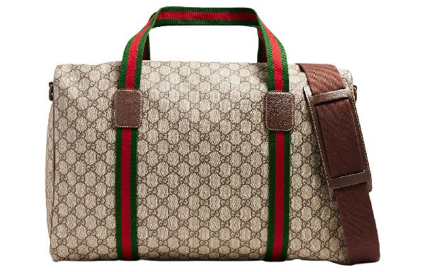 GUCCI Web GG Zip Travel Bag Large Brown