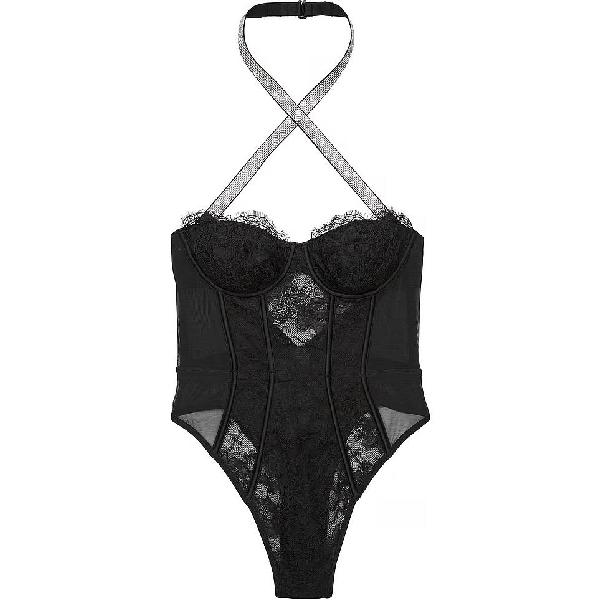 Victoria's Secret PINK Very Sexy Shine Strap Halter Lace Teddy Black