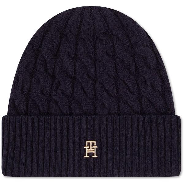 Tommy Hilfiger Wool Blend Cable Knit Beanie Navy