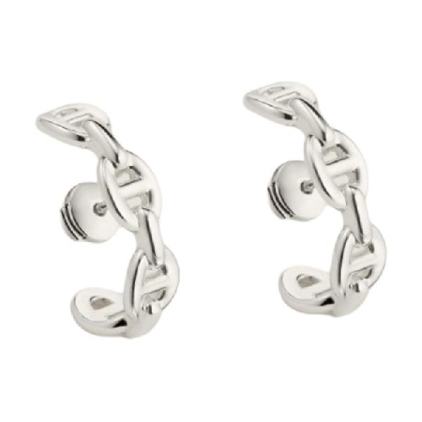 Hermes Hollow Design 925 Silver Earrings