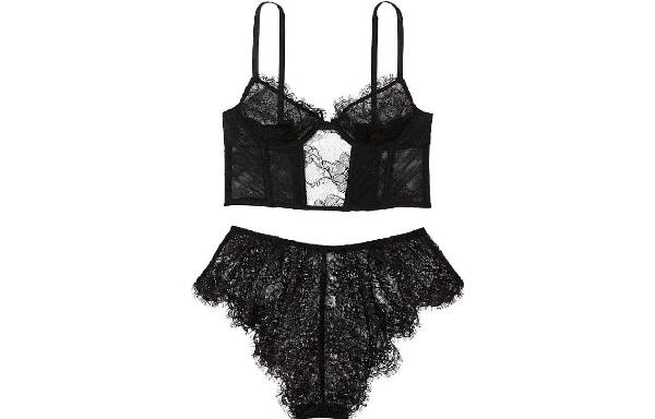 Victoria's Secret Lace Bodysuit Set Black