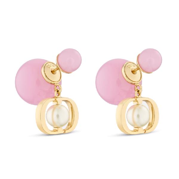 DIOR CD Logo Earrings Gold Pink