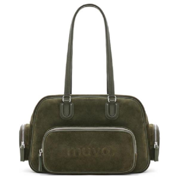 MUVA Large Leather Tote Olive/Maple Brown