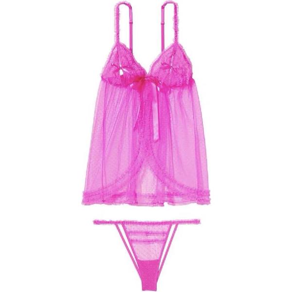 Victoria's Secret Lace Trim V-Neck Set Pink