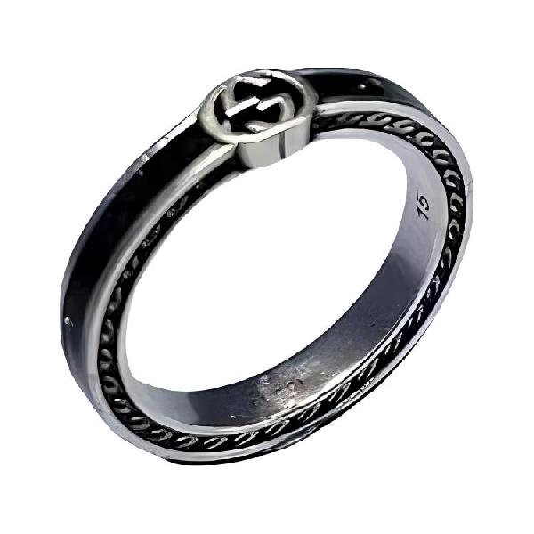 GUCCI Interlocking Double G Enamel Ring Black