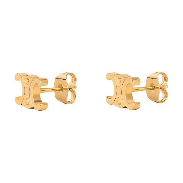 CELINE Logo Brass Earrings Gold
