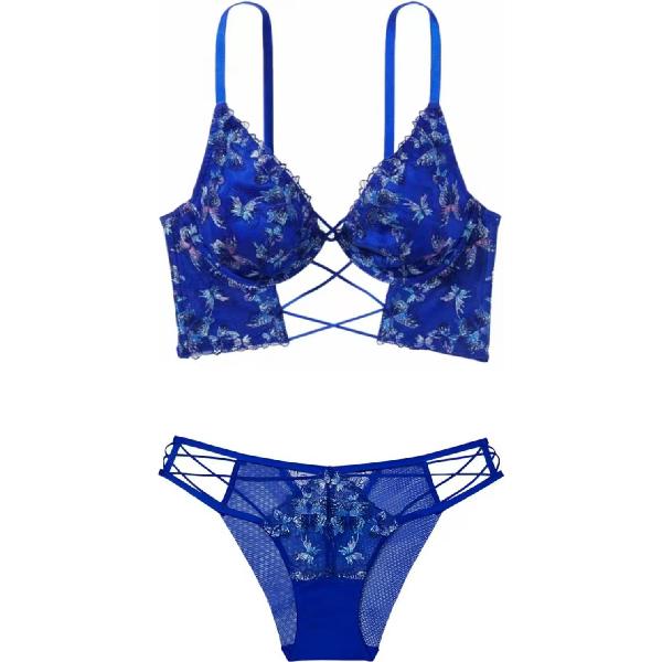 Victoria's Secret V-Print Bra Set Blue