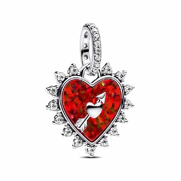 Pandora Cupid's Arrow Heart Pendant 925 Silver Red