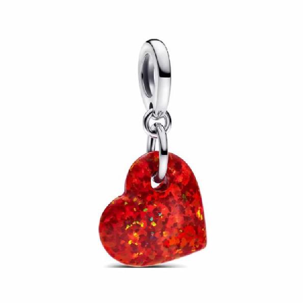 Pandora Shiny Heart Pendant 925 Silver Red