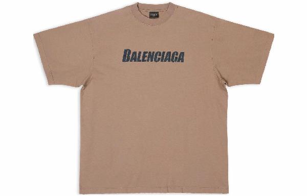 Balenciaga SS23 Distressed Logo T-Shirt Light Brown