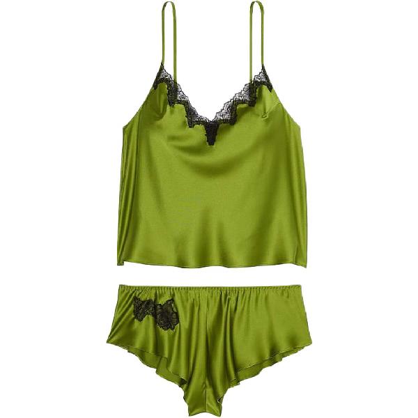 Victoria's Secret Floral Lace V-Neck Set Ice Green