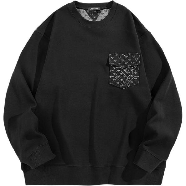 PEACEBIRD MEN Drawstring Crewneck Sweatshirt Black