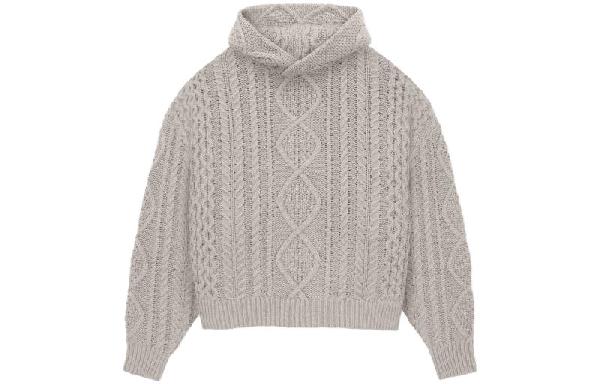 Fear of God Essentials Cable Knit Hoodie Silver Cloud