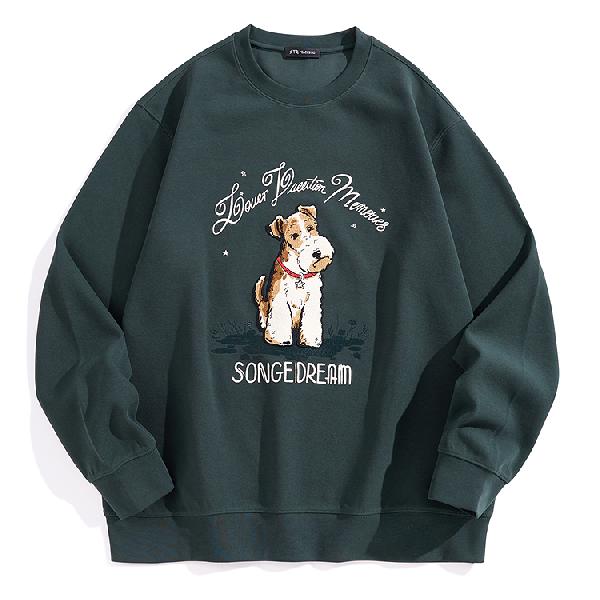 PEACEBIRD MEN Embroidered Crewneck Sweatshirt Dark Green