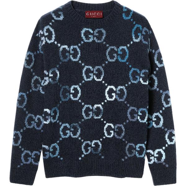 Gucci Knit Pattern Crewneck Sweater Blue