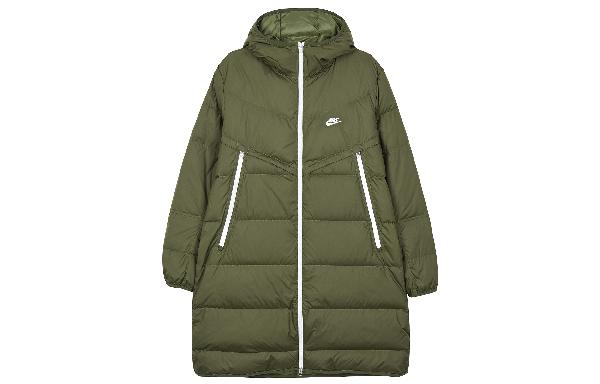 Nike Logo Mid-Length Down Jacket Military Green
