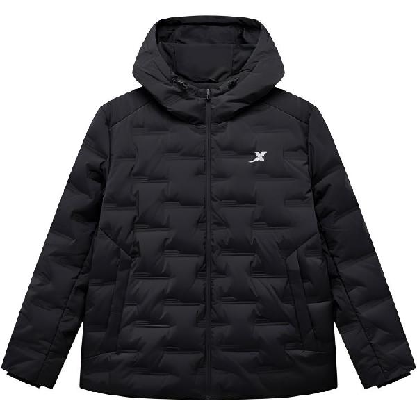 特步 跑步系列 运动休闲保暖连帽羽绒服 男款 正黑色