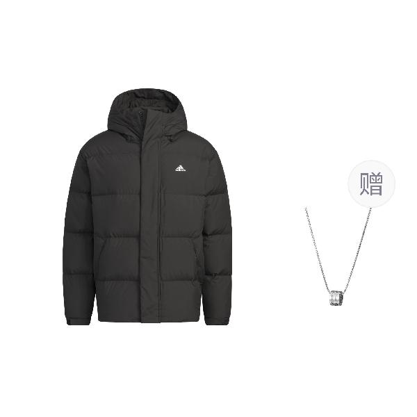 adidas Letter Print Down Hoodie Black