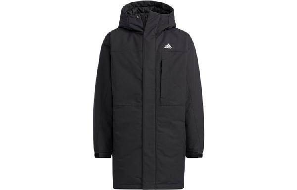 adidas Logo Mid-Length Hooded Down Jacket Black