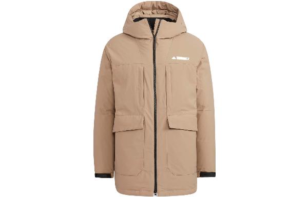 adidas Logo Zip Hoodie Down Jacket Brown