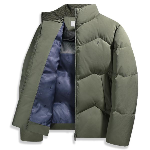 与狼共舞 保暖加绒百搭立领插色格子加厚羽绒服 男款