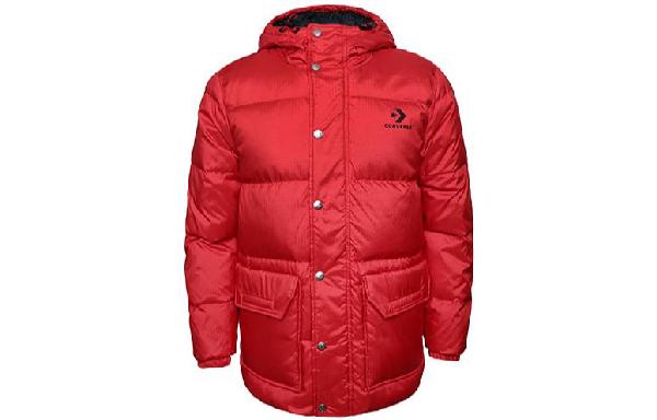 Converse Logo Print Puffer Jacket Red