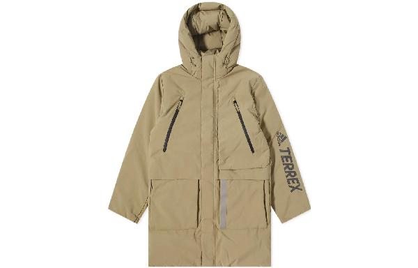 adidas Terrex Mid-Length Hooded Down Jacket Beige