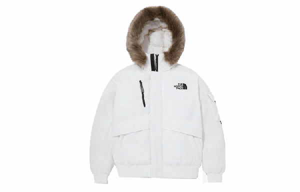 The North Face Logo Embroidered Zip Hoodie Jacket Cream