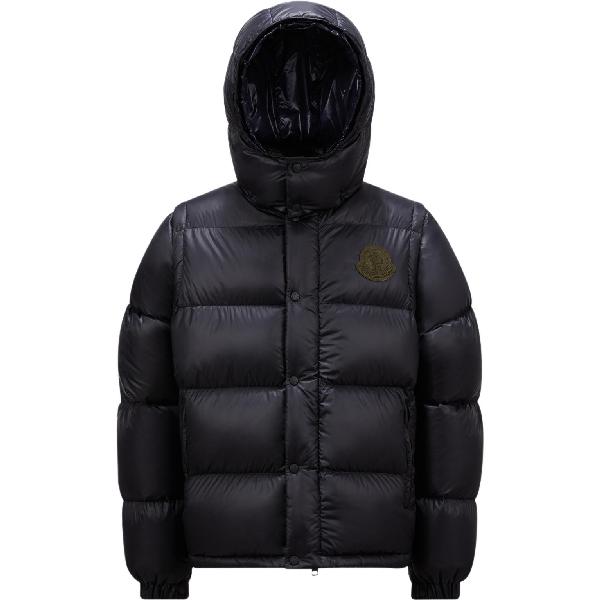 Moncler Logo Detachable Hood Down Jacket Navy