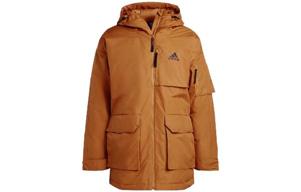 adidas Logo Print Down Jacket Brown