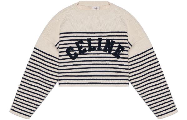 CELINE Striped Knit Pullover Navy