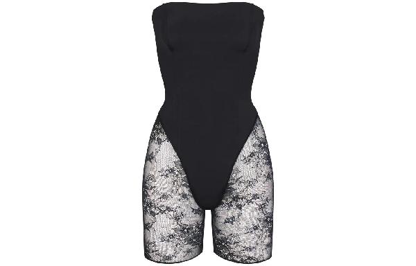 SKIMS Ultra Fine Lace Strapless Onesie Onyx