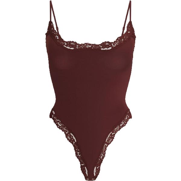 SKIMS Fits Everybody Lace Cami Bodysuit Oxblood