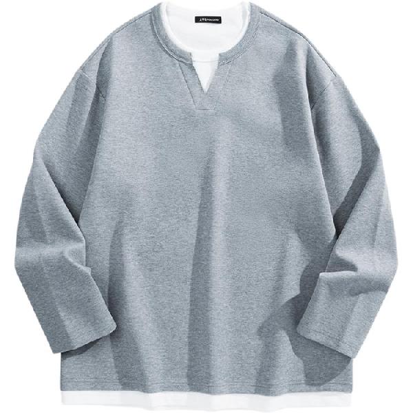 PEACEBIRD MEN Henry Collar Long Sleeve T-Shirt
