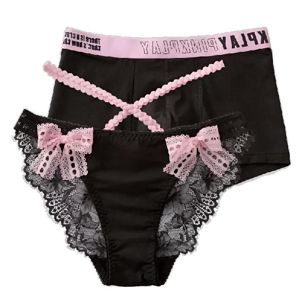 MIIOW Couple Set Lace Trim Low Waist Bow Triangle Panties