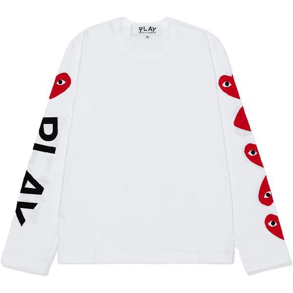 CDG Play SS24 Heart Logo Long Sleeve Tee White