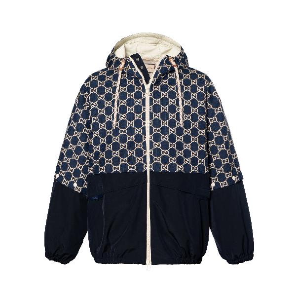 Gucci Printed Zip Hoodie Navy