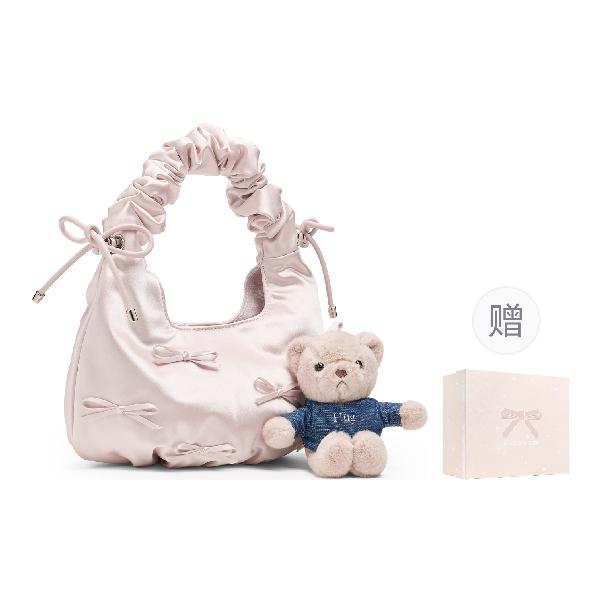 CHARLES&KEITH Bear Charm Bow Pleated Bag Baby Pink